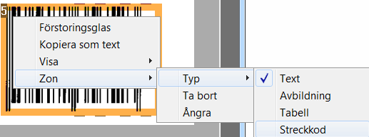 Readiris TM 14 - Användarhandbok Tolka streckkoder manuellt: Skanna eller Öppna ditt dokument. Klicka på fliken Zone. Klicka på ikonen Streckkod och rita en ram runt streckkoden.