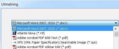 Readiris TM 14 - Användarhandbok Steg 2: Välj utformat och destination Klicka i listan Utformat.