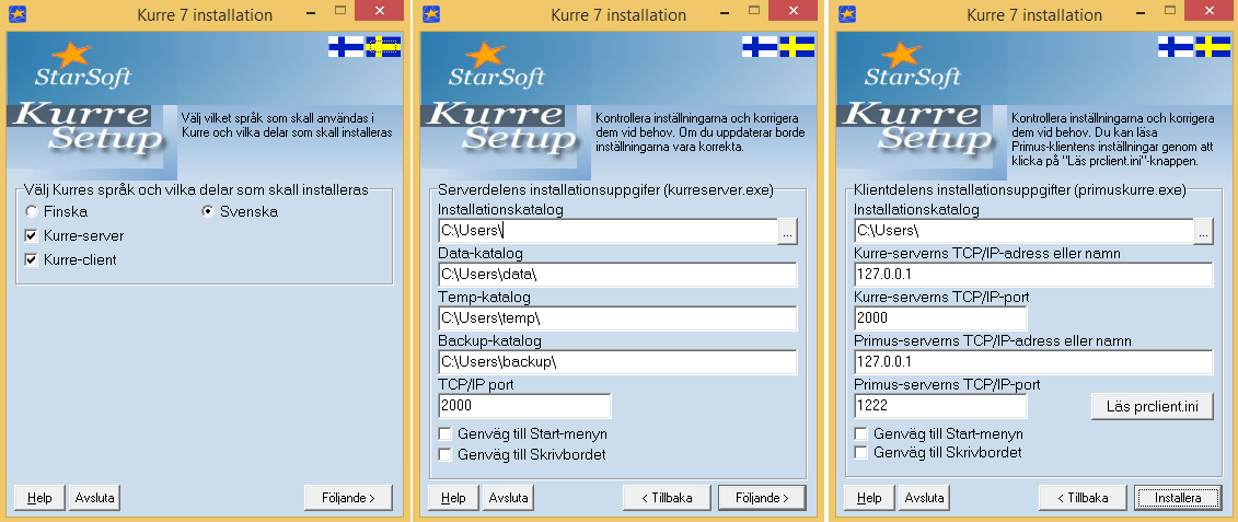 KURRE 7 Sida 7/27 som alltid är igång (kurreservice.exe) eller som en del som måste startas skilt (kurreserver.exe). När du tar Kurre i bruk ska du ersätta Primus prclient.