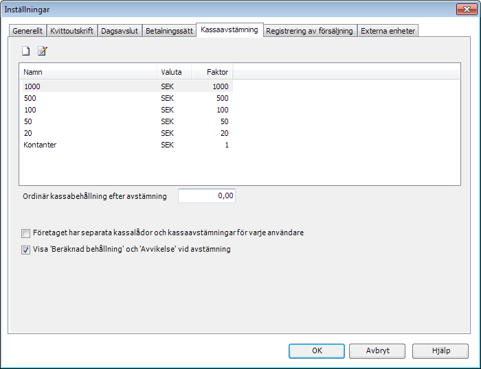 Introduktion till Mamut Kassa Inställningar, Kassaavstämning På fliken Kassaavstämning hittar du alla inställningar som rör kassaavstämning i Mamut Kassa.