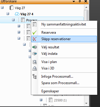 För att släppa reservationen högerklickar du på en aktivitet, en
