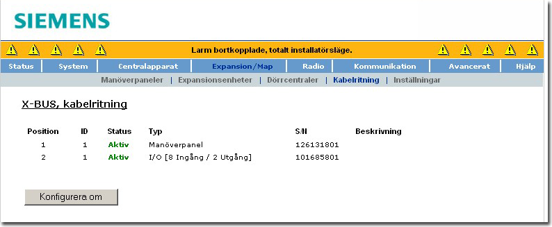 15 Installatörprogrammering via webbläsaren X-BUS Profil 2 Profil 3 Profil 4 För SIEMENS-läsare med gul LED (AR618X).