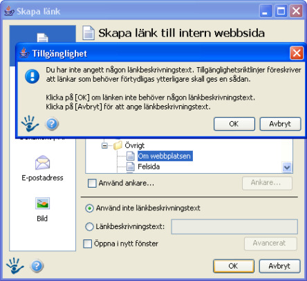 Dock behöver man inte alltid fylla i en länkbeskrivningstext.