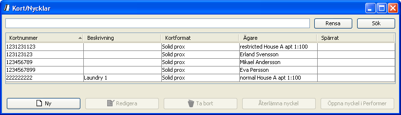 4. I fönstret Nytt kort skriv in Kortnummer (som vanligtvis står på kortet), ange Kortformat och skriv in en kort Beskrivning. 5. Klicka på OK om du vill spara uppgifterna och stänga fönstret.