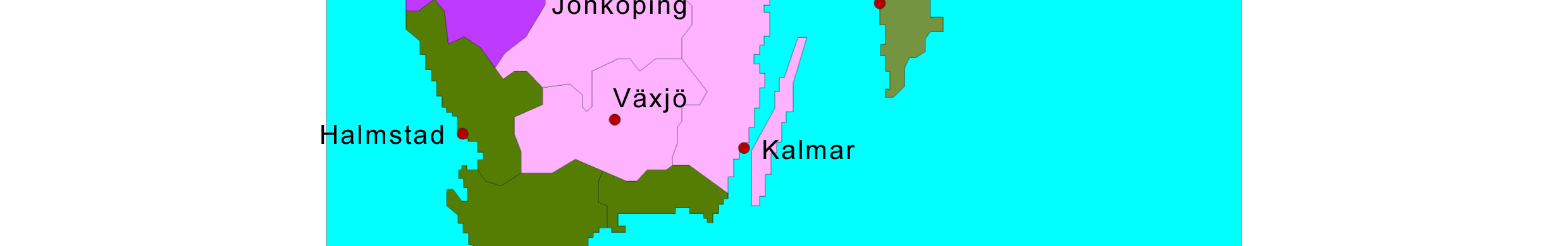 16 kontor För att nå maximal spridning och kunna agera där det behövs, när det behövs så visar nedan karta optimal placering av 16 Regionkontor.