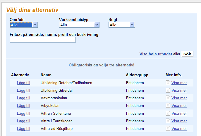 Den publika sidan (valsidan för vårdnadshavare) För att komma till den publika sidan går man till www.sollentuna.se Här loggar Vårdnadshavarna (VH) in för att hantera sin kö och sina placeringar.