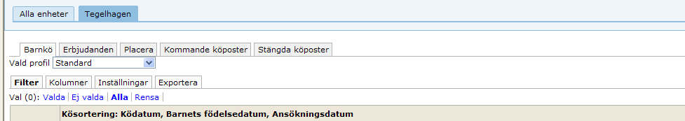 På följande sidor går vi igenom varje rubrik men här är en kortfattad beskrivning vad varje rubrik innehåller: Barnomsorg Utskriftskö Här hanterar du kö, placeringar och uppsägningar Utskrifter till