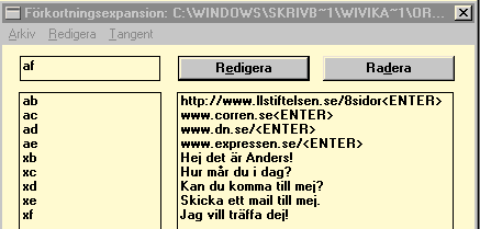 ABC tavla modifierad för användning med Internet och E-post Skrivtavla med länkar till undertavlor, blå knappar (E-post; Internet mm.). Ordprediktion är markerad med grönt. I skrivmiljön används gult.