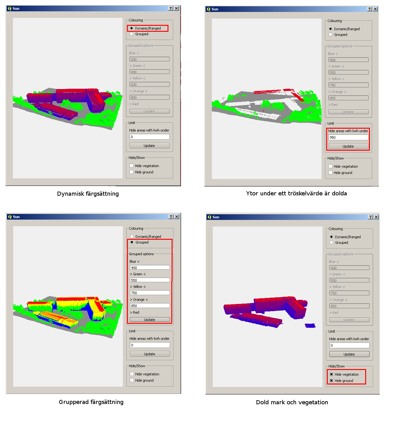 7.7.3 Användargränssnitt Målet med 3D-modellen är inte visualiseringen i sig utan att utöka användbarheten av utdatan från SEBE.