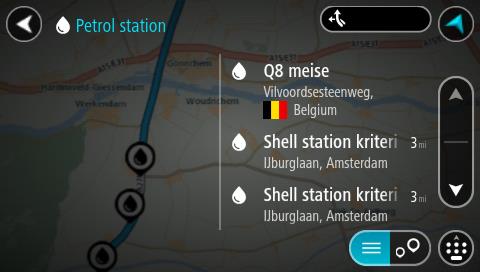 Om en rutt inte har planerats visas bensinstationer nära din nuvarande plats på kartan.