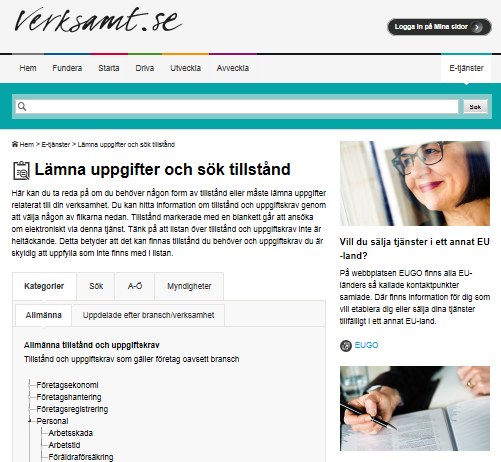 Lämna uppgifter och sök tillstånd Vidareutvecklad e-tjänst på verksamt.