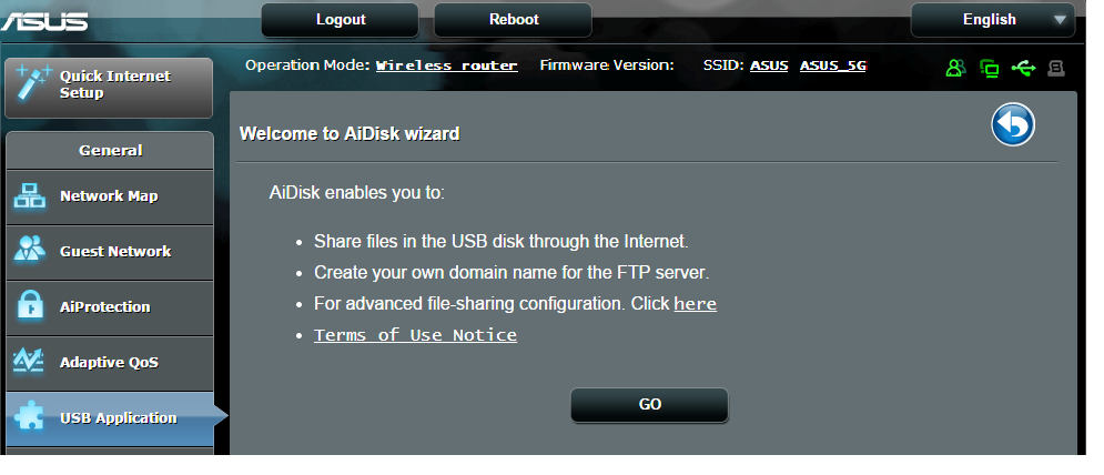 3.5 Använda USB-applikation USB-applikationsfunktioner tillhandahåller undermenyerna AiDisk, Servers Center, Network Printer Server och Download Master. VIKTIGT!