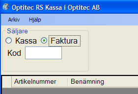 Fakturor i Optitec RS Kassa Skapa enskild faktura i Optitec RS Kassa Efter angiven säljarkod markera faktura. Lägg sedan till artiklar, rabatter m.m. som vid vanlig försäljning.