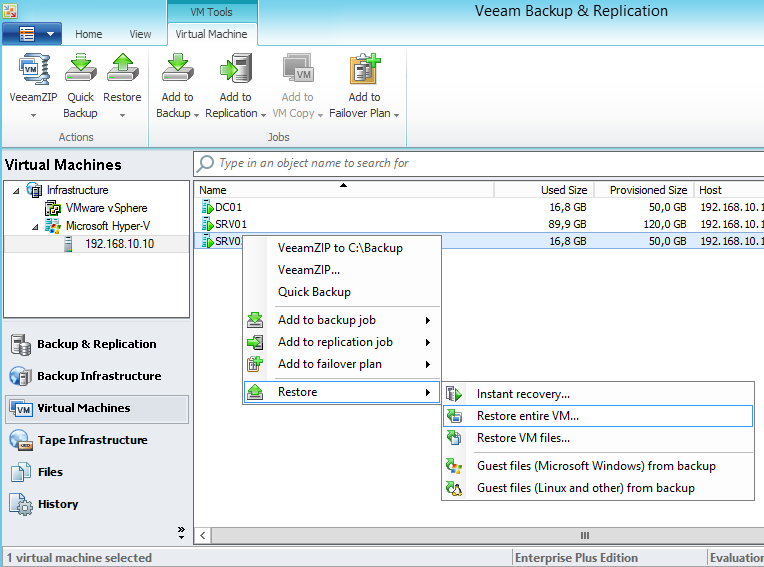 Bilaga 2:B Veeam Backup and Replication v8 1 Så här ser gränssnittet ut i Veeam.