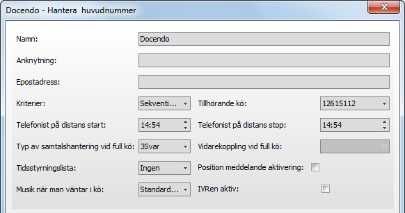 Aktivera IVR När du har skapat ett IVR-träd och läst in de olika meddelandena måste du aktivera IVRen. Gör så här: Markera Huvudnummer i översiktsfönstret.