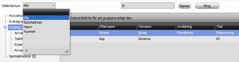 Söka kontakter Finns det många användare och kontakter i katalogen kan du söka efter önskad person.