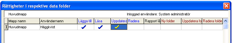 5.3.2 Rättigheter Efter det att du har registrerat användarna i programmet och avslutat den processen måste du ge användarna rättighet vad gäller datamapparna.