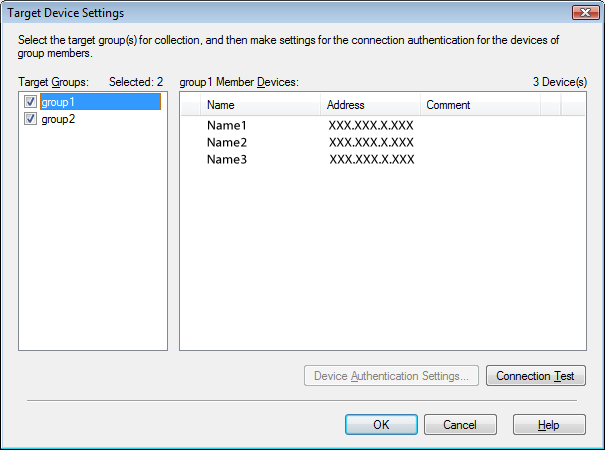 Data Collection BTB013S Post Explanation 1 Target Groups: Displays the groups whose devices are specified for collection.