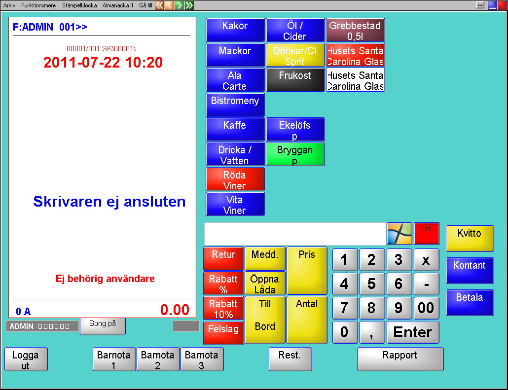 38 Den nya menyn för programmering 1) Logga in som ADMIN. 2) Högerklicka med musen för att komma in i programmeringsläge.