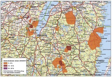 Skogsägare som har sin fastighet i riskområden (se karta) bör kontrollera tallbestånden under hösten.