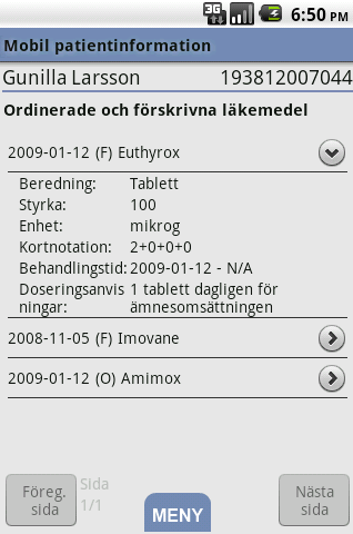 Figur 20-Vy för diagnoser Vyn för läkemedel är uppdelad i ordinerade/förskrivna läkemedel samt uthämtade läkemedel.