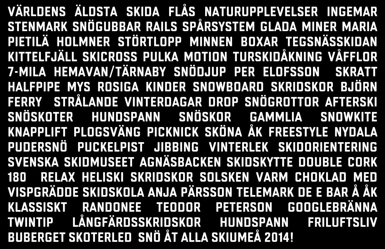 ABSTRAKT I detta dokument sammanfattas projektet SkiUmeå som innan och under kulturhuvudstadsåret 2014 har haft i uppdrag att främja för folkhälsa och skidglädje i Umeåregionen.