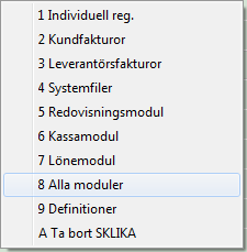 116 4) Välj Alla moduler : 5) Välj Ingen utskrift. Välj Snabb omorganisation : 6) Omorganisationen startar.