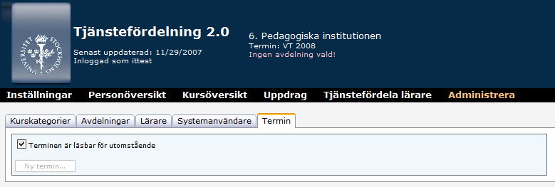 Systemanvändare Här kan man ange vilka personer som ska ha skrivrättigheter till institutionen samt vilka som ska kunna ha tillgång till den här funktionen.