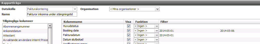 7 (29) Observera att du måste ändra datum i Filter till aktuella datum för den perioden som du vill se.