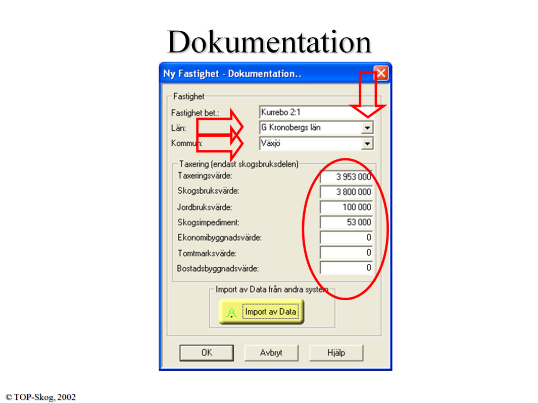 Dokumentation - fastighetsförvärv Fastighet Taxering. Import Länstillhörighet är en viktig parameter.