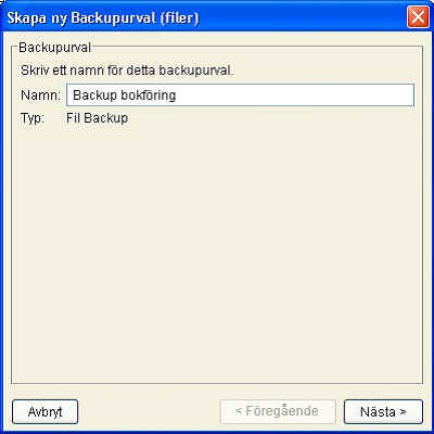 Skapa backup 25 När du gett ditt backupjobb ett lämpligt namn trycker du på knappen "Nästa" 3.