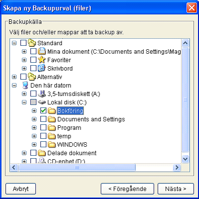 26 Manual - Säkerhetskopiering via Internet När du valt vad som ska ingå i din backup trycker du på knappen "Nästa". 3.