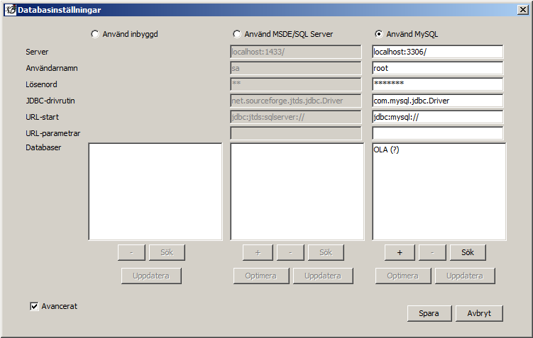 Appendix B Installation/konfigurering av OLA Server/OLA Klient 1. Dubbelklicka på OLA_5.0.0-6.msi. Klicka Next genom installation till den är klar. 2. Verifiera att filen mysql-connector-java-5.1.15-bin.