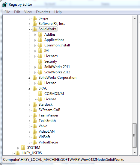 DEL 3: Avinstallation Tag bort nycklarna (gäller 64 bitars datorer): HKEY_LOCAL_MACHINE\SOFTWARE\Wow6432Node\SolidWorks HKEY_LOCAL_MACHINE\SOFTWARE\Wow6432Node\SolidWorks