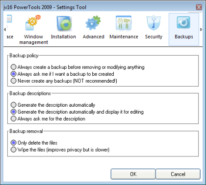 Backuper Image 9. The Backups section allows you to define the product's backup policy with ease Backup sektionen definierar hur backup ska skapas.