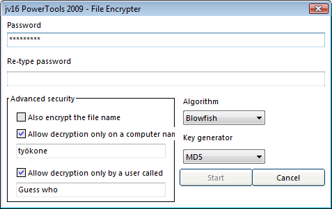 File Encrypter File Encrypter tillåter dig att kryptera filer.