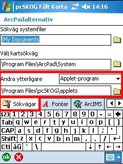 ArcPad 8.0 1. Installera ArcPad enligt instruktionerna för ArcPad. 2. Sätt upp en sökväg i ArcPad till pcskog Fält.