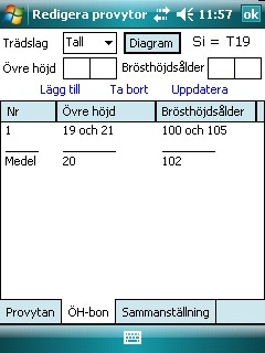 I mitten finns länkarna Lägg till, Ta bort, Uppdatera och Ny. Lägg till: Den här länken gör så att inmatade värden i inmatningsformuläret registreras som en provyta i provytelistan.