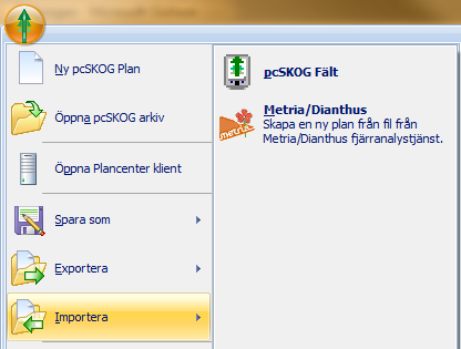 2.9 Importera från pcskog Fält Importera plan från pcskog Fält OBS! Provytedata kan endast im porteras ej exporteras! Starta pcskog.