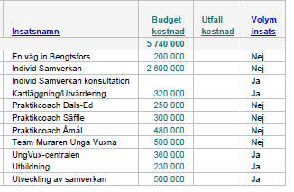 Resultat i SUS alla insatser De tre Praktikcoach- insatserna, Unga vuxna mottagningen Team muraren och En väg in Bengtsfors och Ungvux centralen i Åmål är planerade att finansieras året ut.