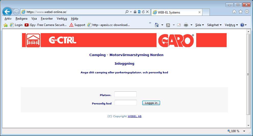 BOKA AVRESETID / INSTÄLLNING VIA INTERNET Inlggning Lgga in - här https://www.webel-nline.se 1. Ange Ditt parkeringsplats nummer 2. Ange Din Persnliga kd 3.