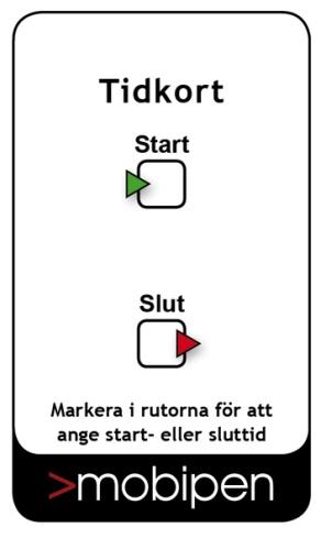 Slut -rutorna. Denna kan fästas i t.ex. dörrkarmen hemma hos vårdtagaren. Personalen registrerar ett besök hos vårdtagaren genom att markera Start - rutan vid ankomst och Slut -rutan vid avfärd.