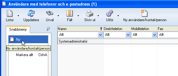 OBS! Inloggningsnamnet är system, tomt lösenord Användare Du är nu inloggad i programmet som Systemadministratör, det enda användarkonto som finns i systemet vid leverans.