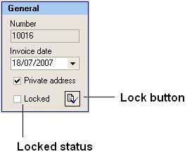 Allmänt Nummer Faktura datum Privat adress Låst Låsknapp Låsstatus Man presenteras då med varningen som visas nedan.