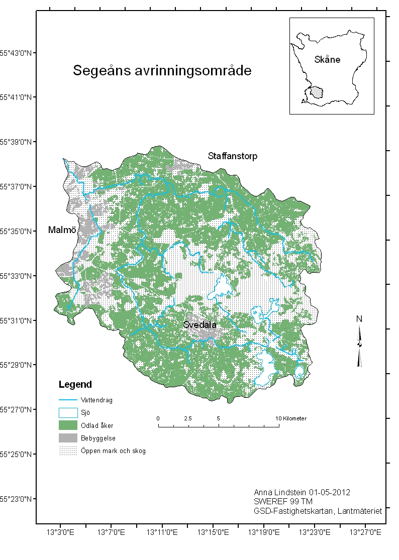 Figur 1 visar att största andelen i avrinningsområdet är odlad åker, därefter öppen mark och skog. Öppen mark är till exempel betesmark.