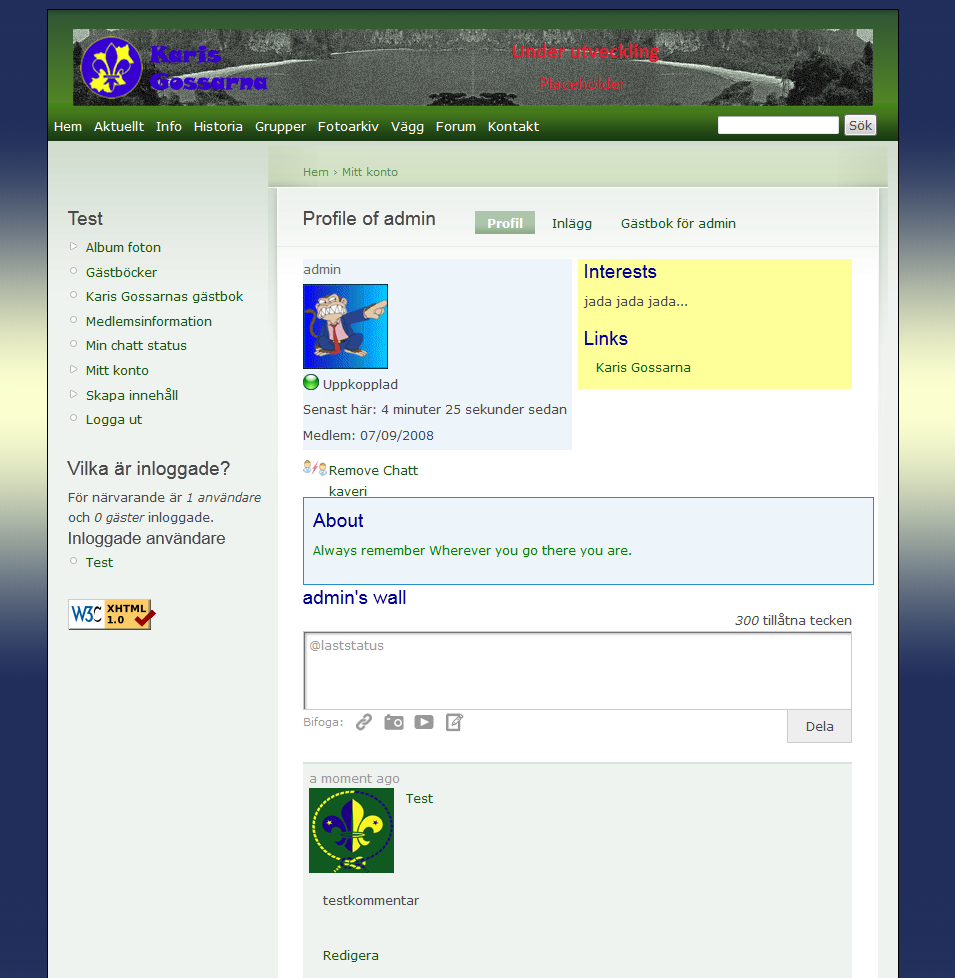 13 Figur 2. Screenshot av admins profilsida på webbcommunityn 7 Intern Design För att få en klar bild av hur Drupals interna design och därmed också Karisgossarna.