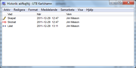 att klicka på Historik-knappen i Brevlådan.