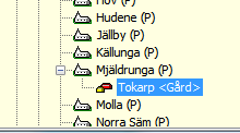 14 Kartfunktionen i Disgen 8.2d, Grundkurs Skriv nu dit namnet Tokarp. Du ser då att på raden under kommer gården + församlingens namn + länsbokstaven ut.