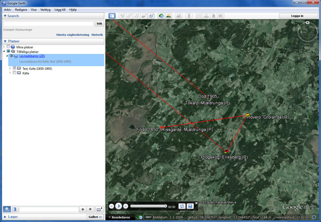 56 Kartfunktionen i Disgen 8.2d, Grundkurs 1. Högerklicka i Disgens karta och väljer Exportera till Google Earth. Du ser att mappen DgKml öppnats. 2.