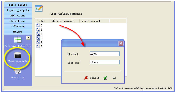 4.8.3 Weekly timers 7 tidpunkter kan ställas in per vecka, RTU utför uppgiften varje tidpunkt. Till exempel skicka en daglig rapport varje måndag 10:30 4.8.4 Define users commands Användare kan definiera 6 kommandon istället för systemets (RTU) kommandon.